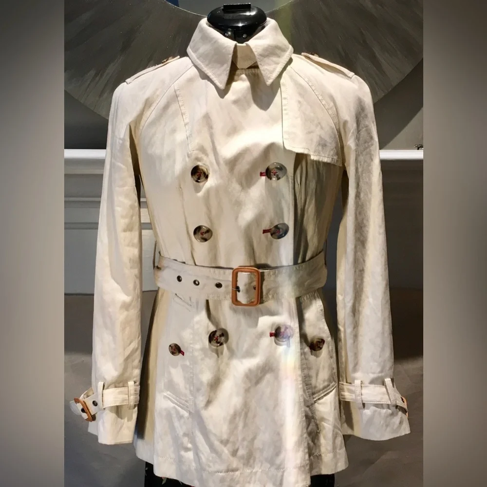 BANANAS REPUBLIC Vintage cream canvas trench coat Cotton Slim fit Lightweight - Picture 3 of 16